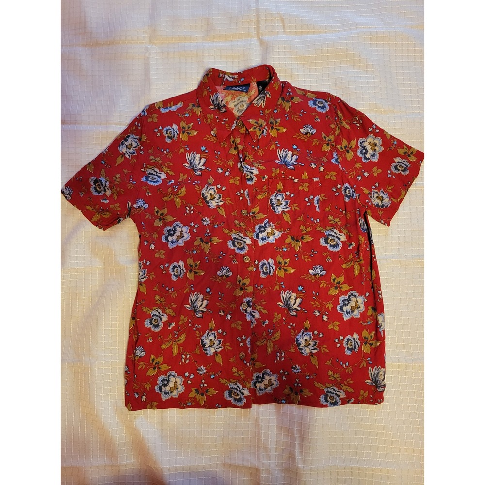 Crazy Horse Liz Claiborne Womens Large Red Floral Rayon Short Sleeve Shirt